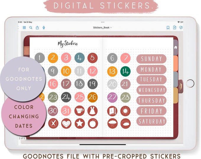 Color Changing Digital Stickers, Calendar Numbers, Goodnotes stickers, Digital Stickers for iPad,