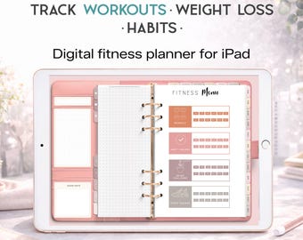 Planejador de Fitness Digital para iPad | Planejador de Treinos, Refeições e Rastreador de Bem-Estar (PDF)