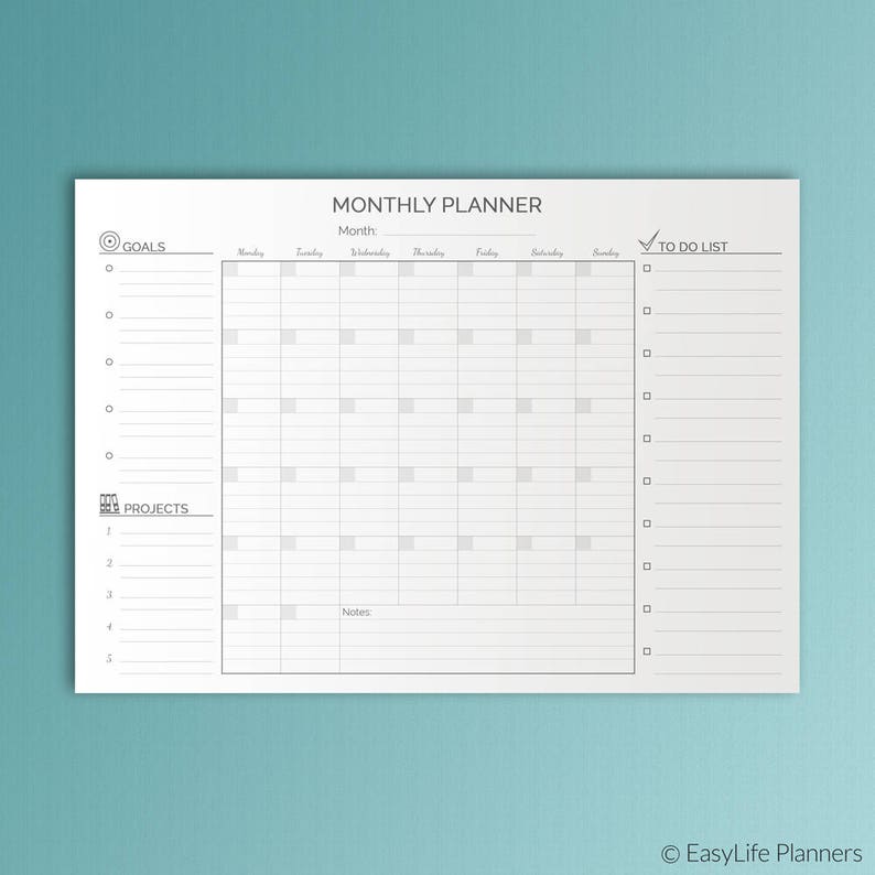 monthly planner a4 binder inserts printable lined undated etsy