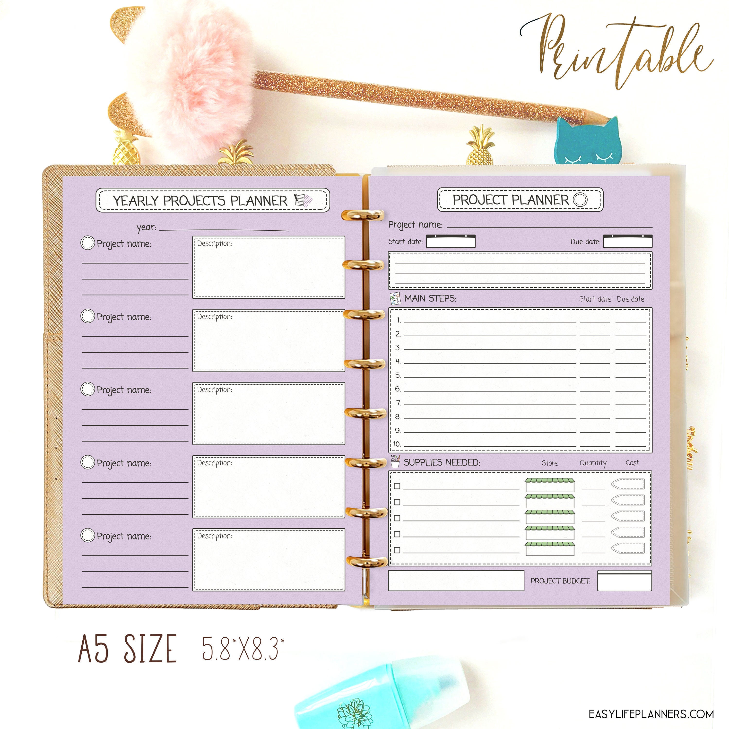 A5 Planner Refills Project Planner Printable A5 Filofax Insert A5 Planner Refills Project Planner Printable A5 Filofax Insert