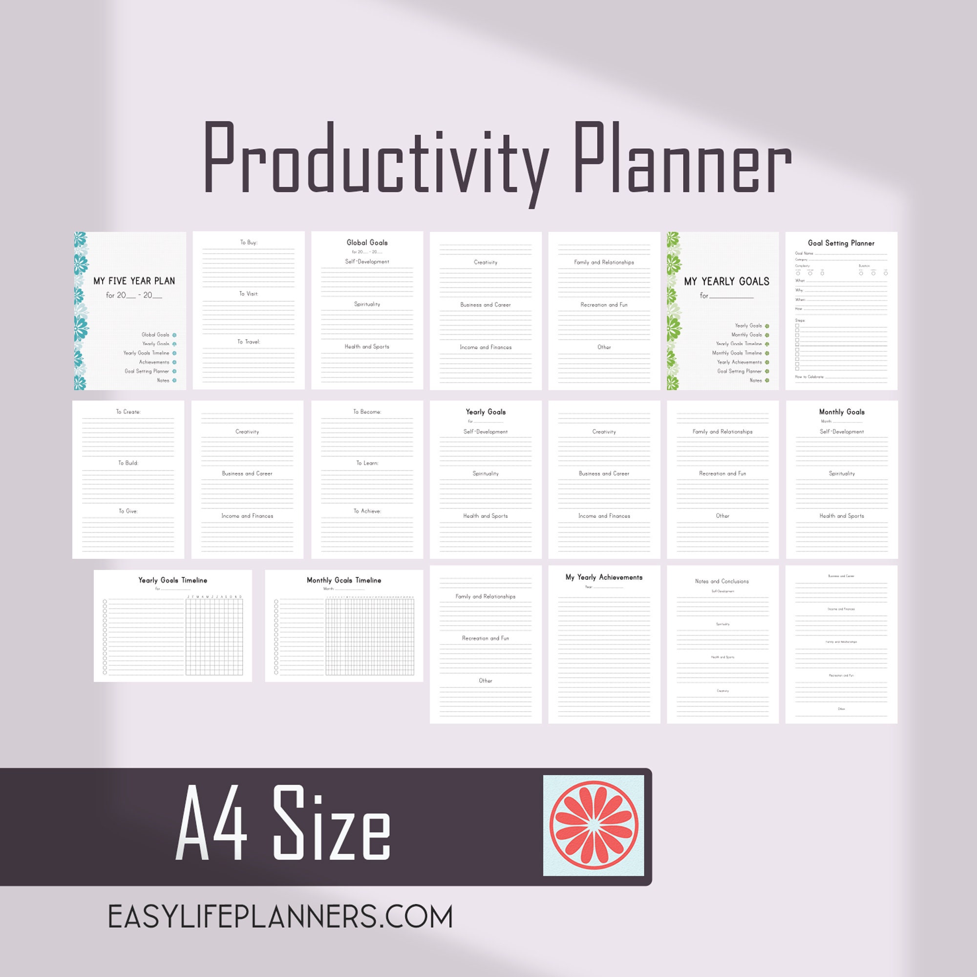 productivity planner 2020 printable a4 binder inserts yearly printable calendar 2020
