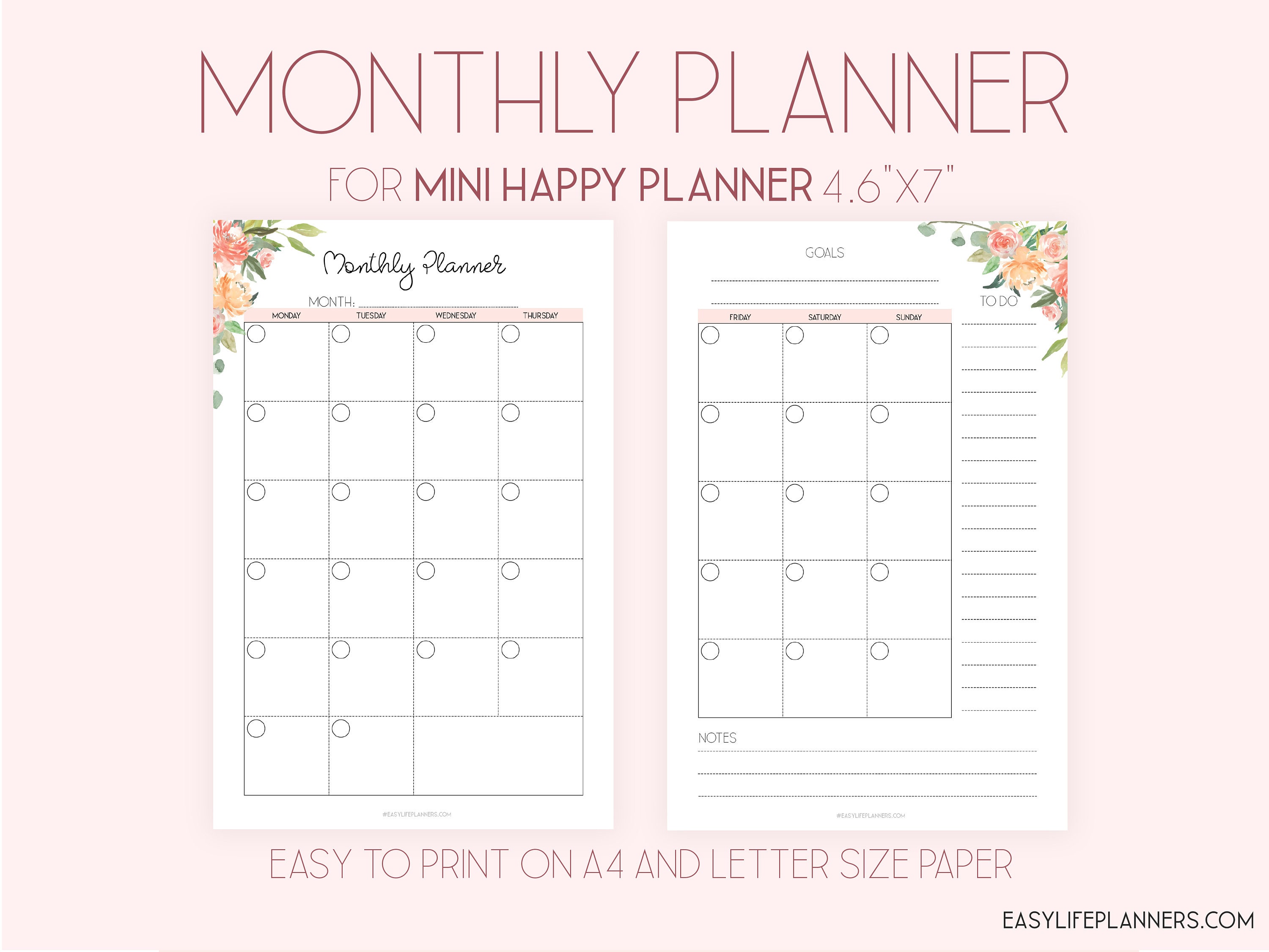 Monthly Planner For Mini Happy Planner Printables Month On Two Pages
