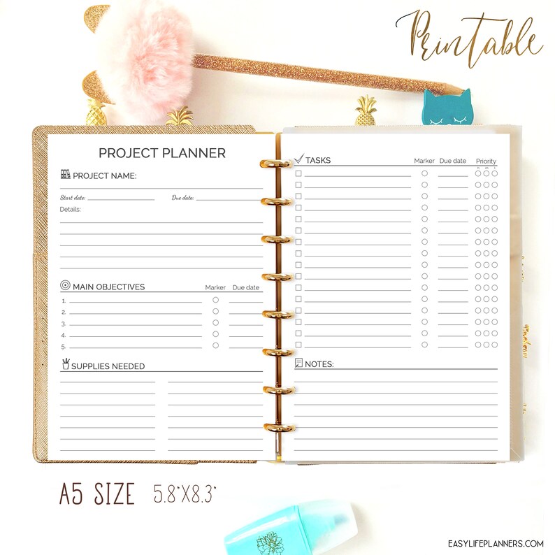 A5 PROJECT Planner Printable Pdf Filofax A5 Inserts 5.8x8.3 | Etsy