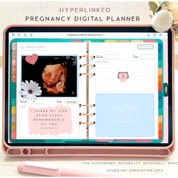 Planificador digital de embarazo, Planificador digital, Plantilla Goodnotes, Diario de embarazo, Diario de embarazo, Planificador de bebés