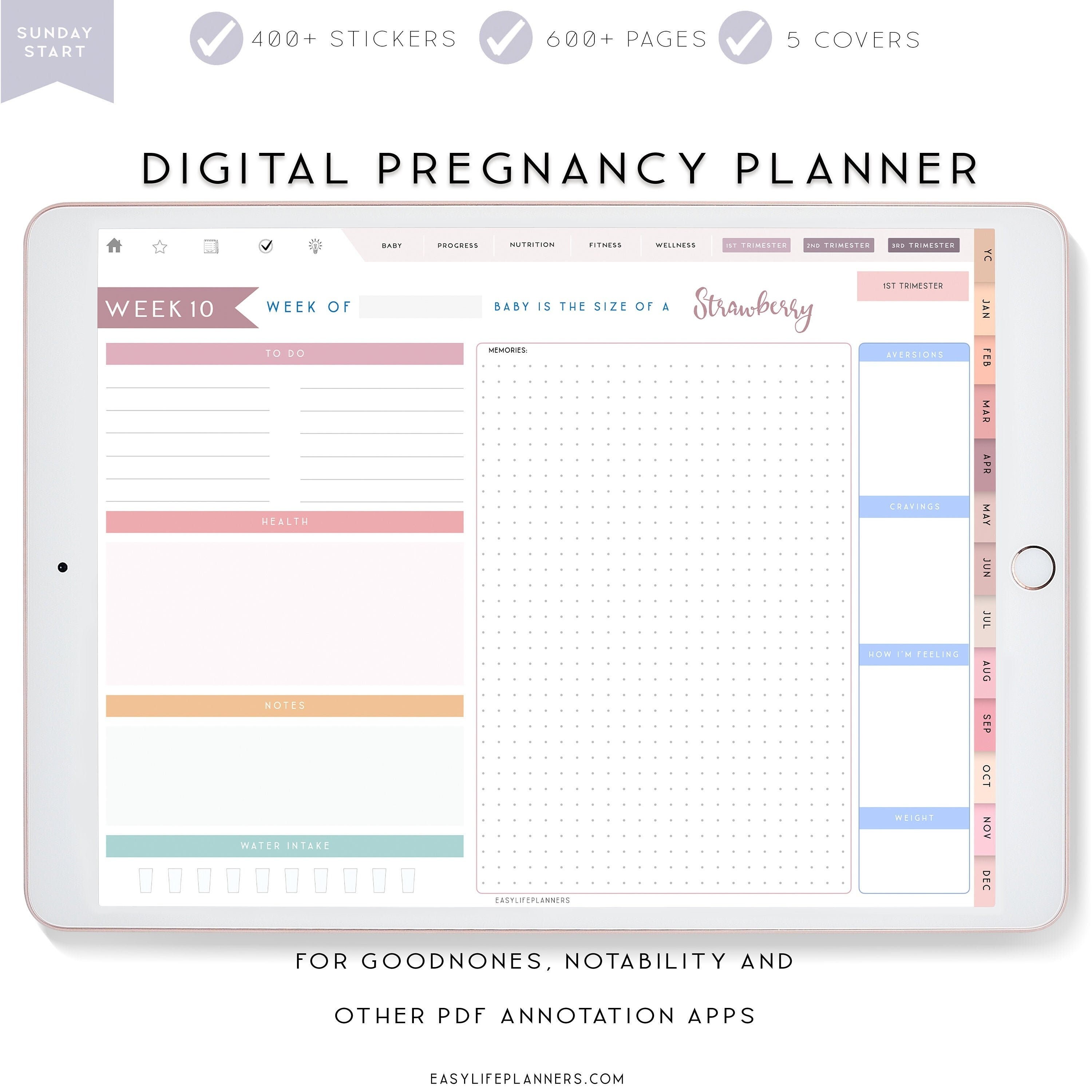 Pregnancy Planner, Digital Planner, Goodnotes template, Pregnancy planner,  Pregnancy journal, Pregnancy diary.