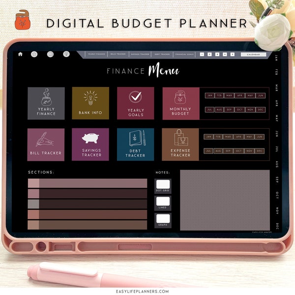 Dark Mode Digital Planner, Budget Planner, Notability Planner, xodo digital planner, Goodnotes Template, iPad Planner.