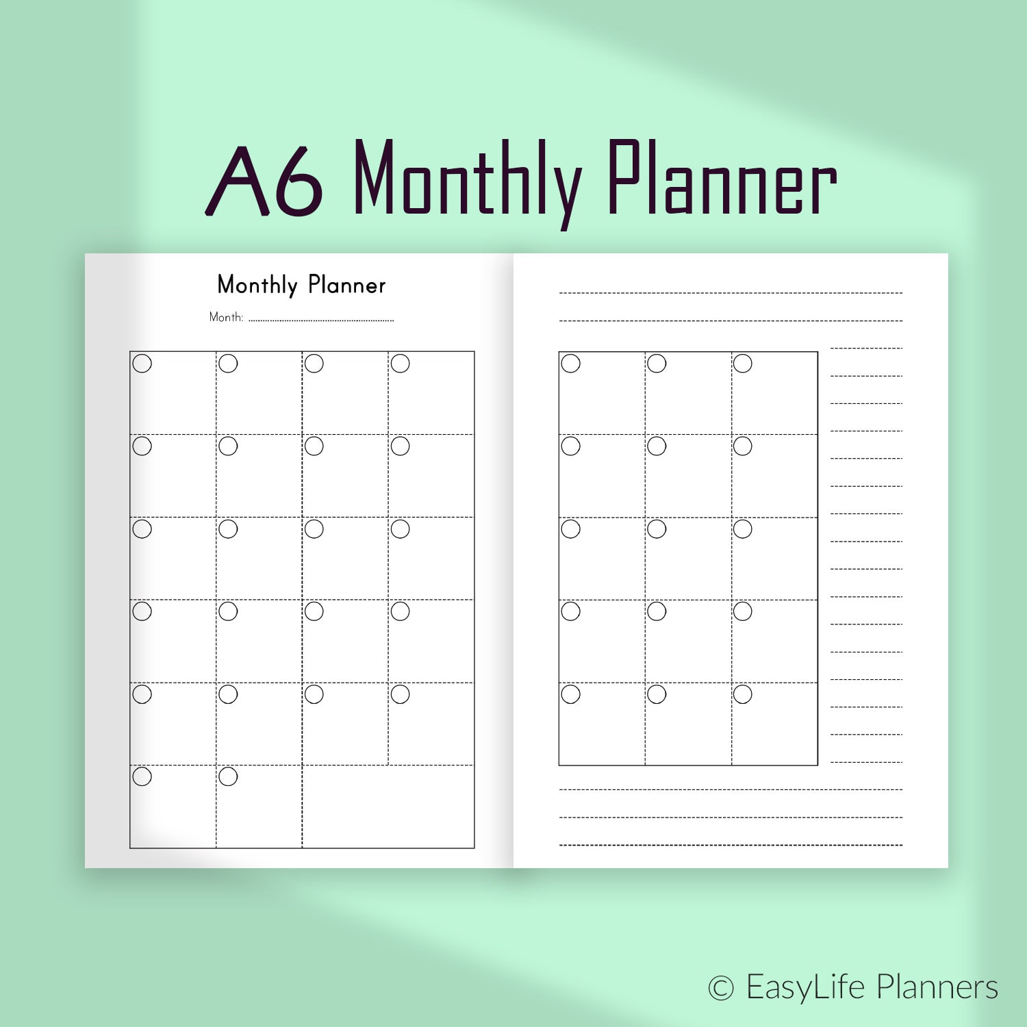 A6 Travelers Notebook Inserts Monthly Planner A6 TN Inserts Etsy