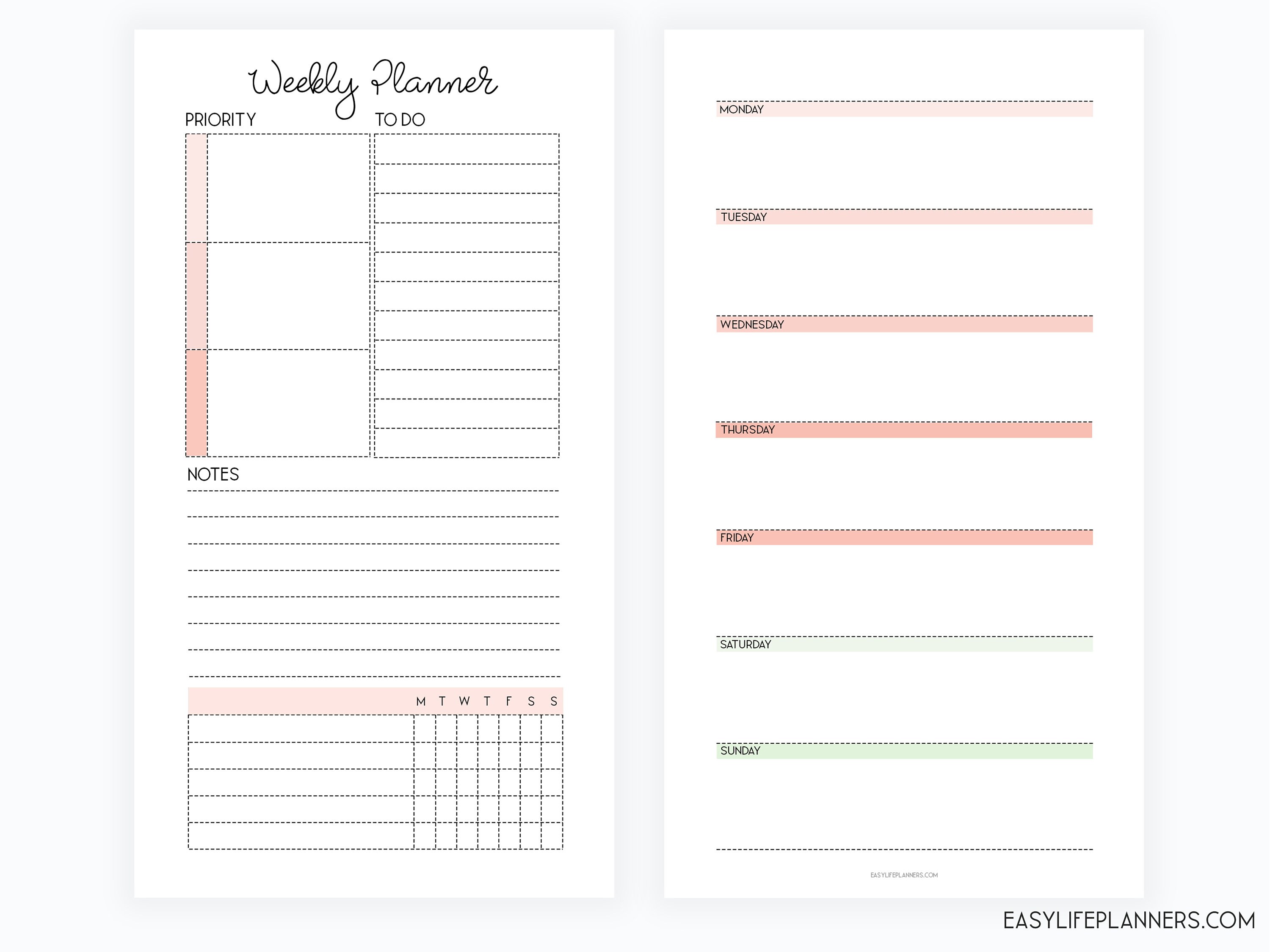 WEEKLY Planner Pages Personal Filofax refills Printable | Etsy