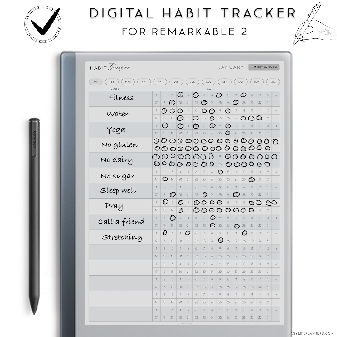 Remarkable 2 Habit Tracker Template: Digital Goal Planner (digital
