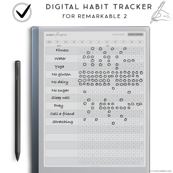 Opmerkelijke 2-sjabloon, digitale gewoontetracker, digitale planner, doeltracker, routinetracker, motivatieplanner, gemaakt voor reMarkable tablet