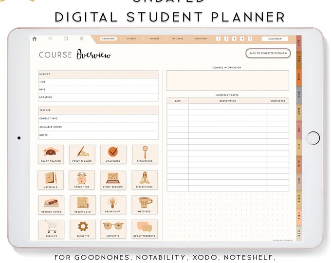 Digital Planner, Student Planner for iPad, Academic Planner, Goodnotes Template, College Student Planner Template, Digital Planner iPad