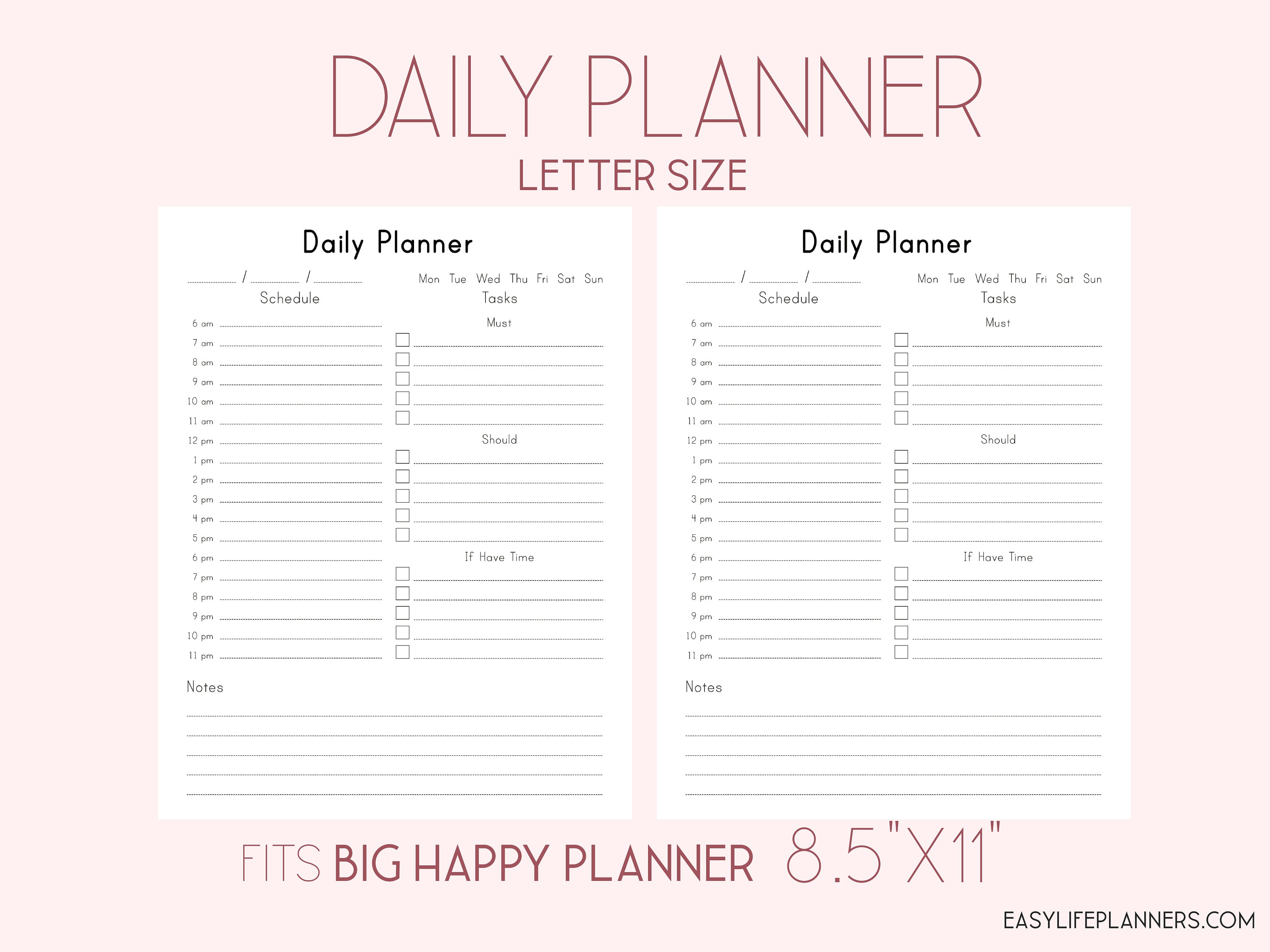 DAILY PLANNER Printable Letter Size Planner 8.5x11 Day On One Etsy
