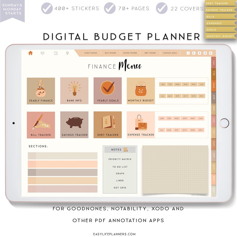 Digital Planner, Notability Planner, Budget Planner, Goodnotes Planner for iPad, Boho Digital Planner. 