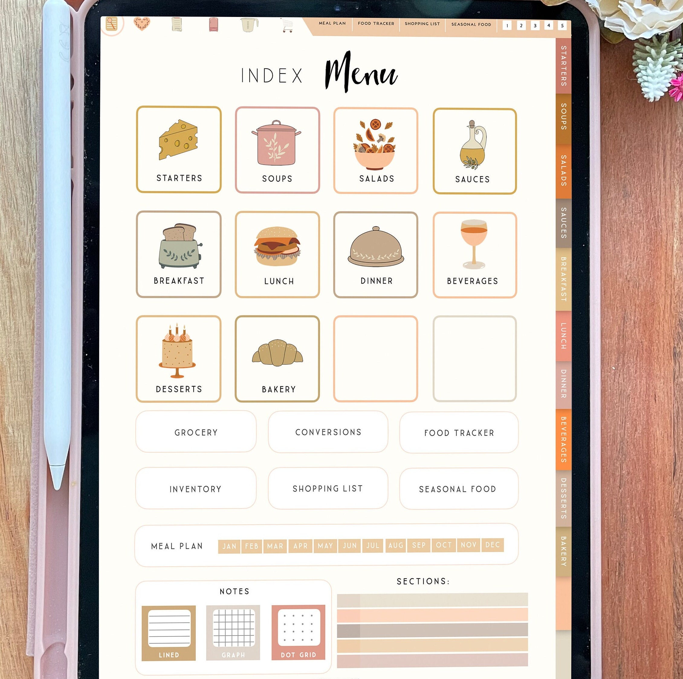 Digital Recipe Book, Goodnotes template, Vertical Planner Digital