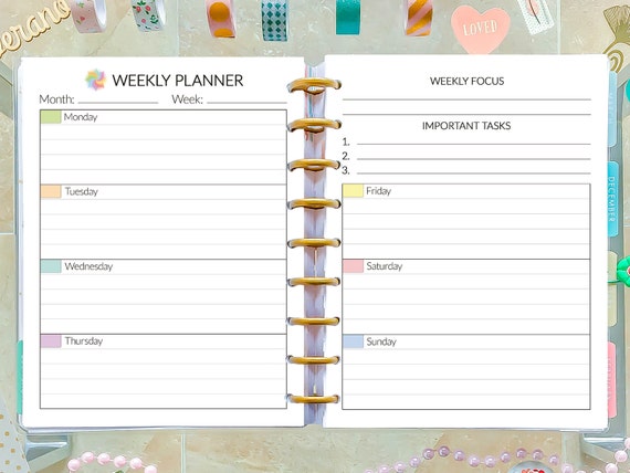 Lined Weekly Planner Pages made to fit Happy Planner | Etsy