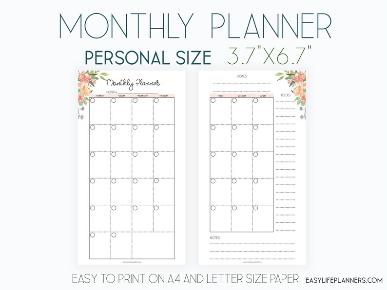 Monthly Planner 2021 Filofax Personal Refills Month On Two Etsy