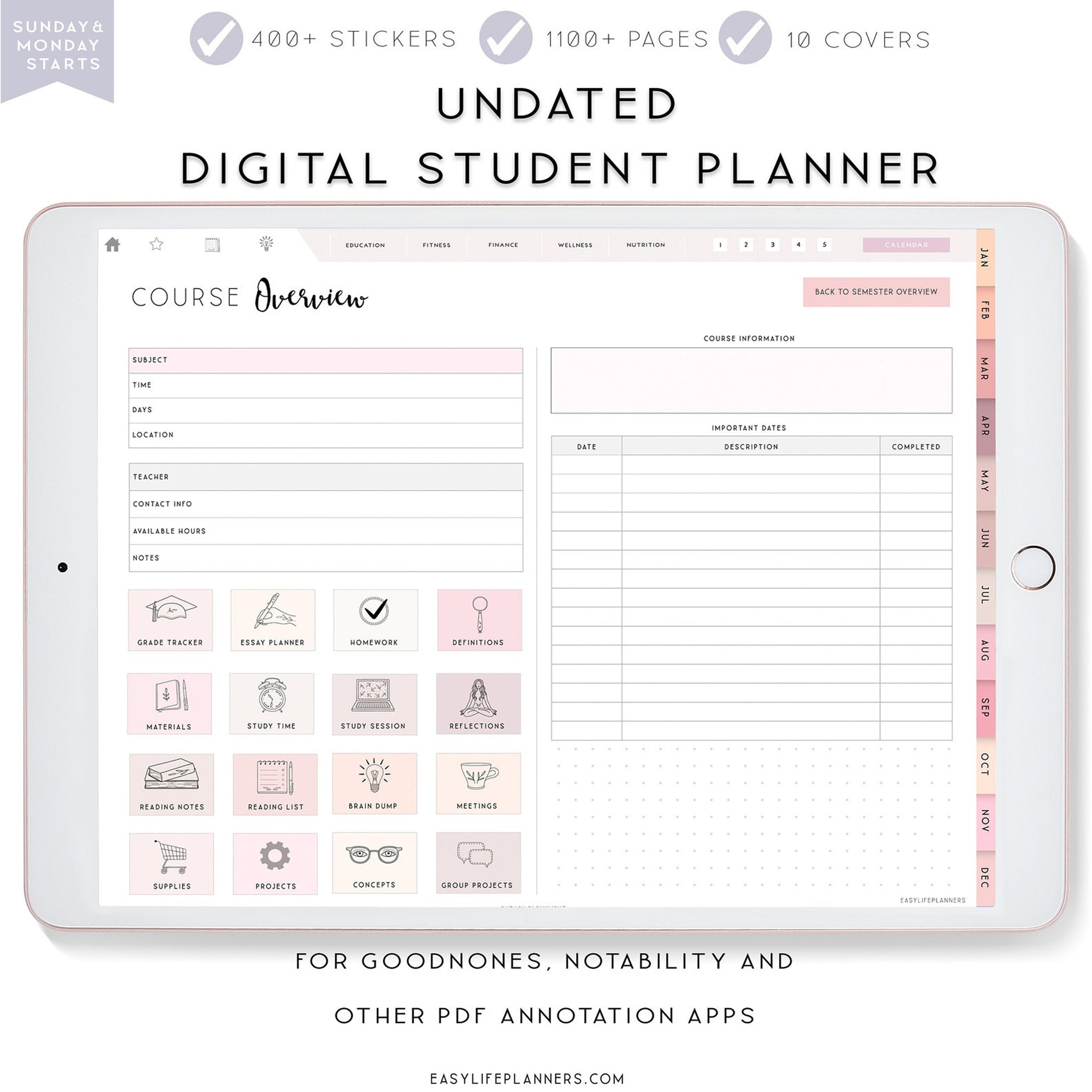 Digital Student Planner Digital Planner IPad Notability Planner 