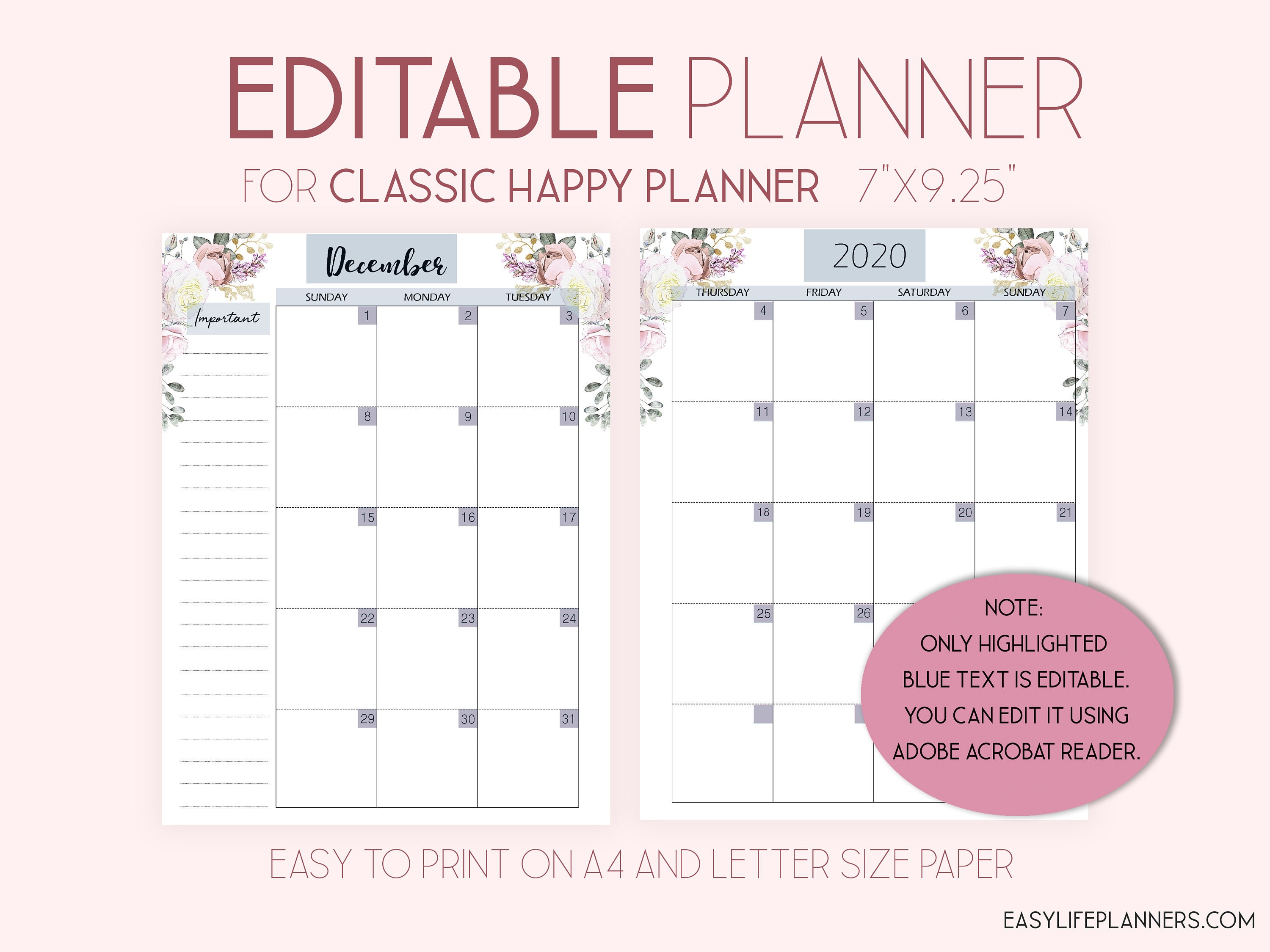 2021 Monthly Planner Pages Mo2P Monthly Layout made to fit Etsy