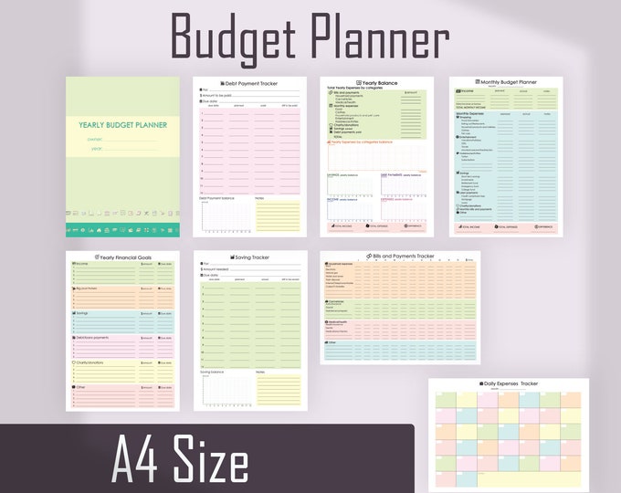 Financial Planner, Monthly Budget Planner, A4 Binder Inserts, Printable Planner