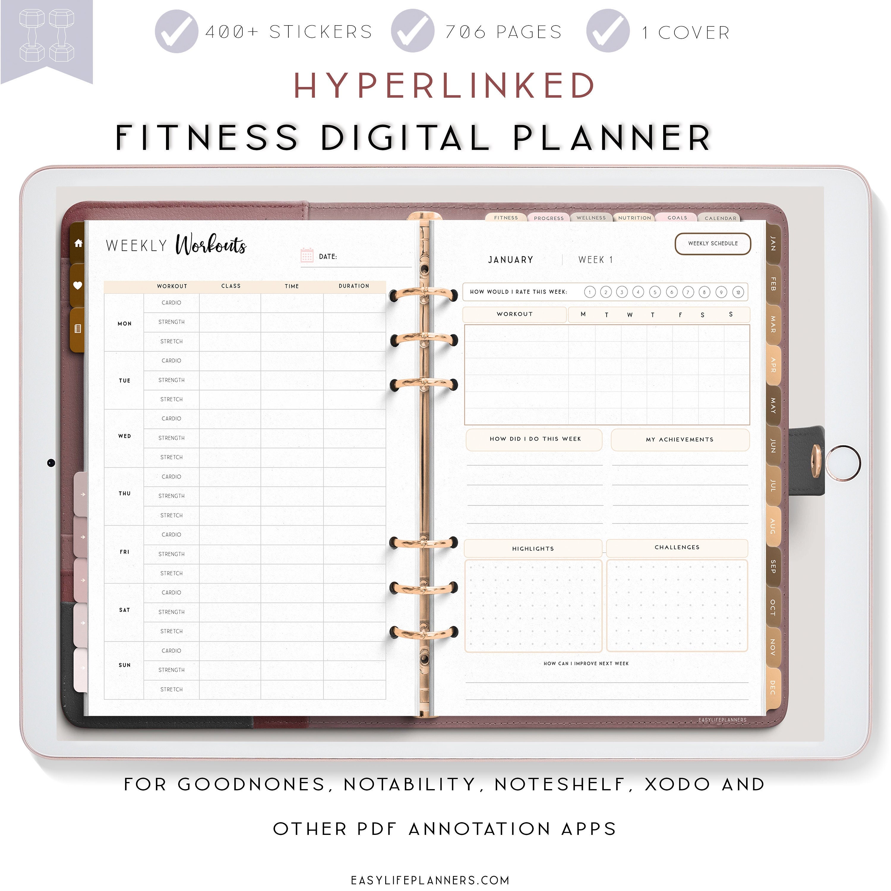 Digital Fitness Planner, Goodnotes Planner, Workout Planner, Digital Planner Ipad, Notability
