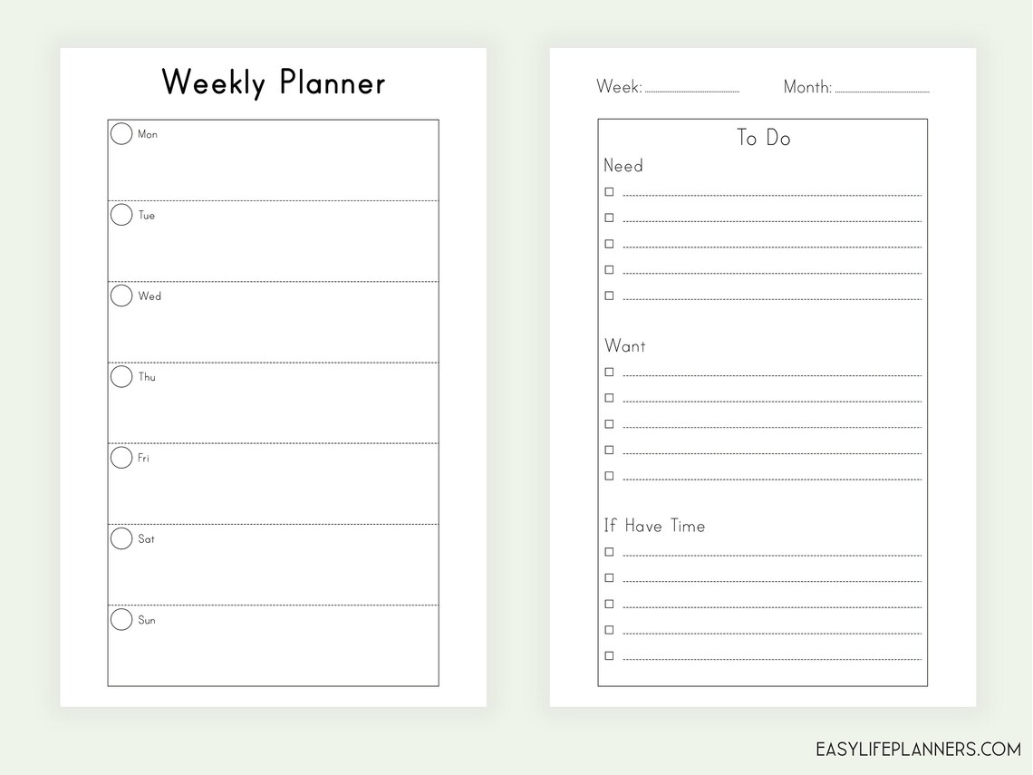 Weekly Planner Pages WO2P Half Size Planner Half Letter | Etsy