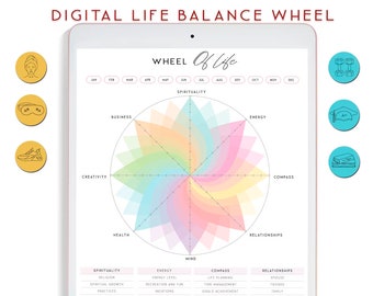 Digital Wheel of Life Balance, Goodnotes Template, Digital Planner for iPad, The Coaching Wheel, Balance Wheel of Life, Vertical Planner