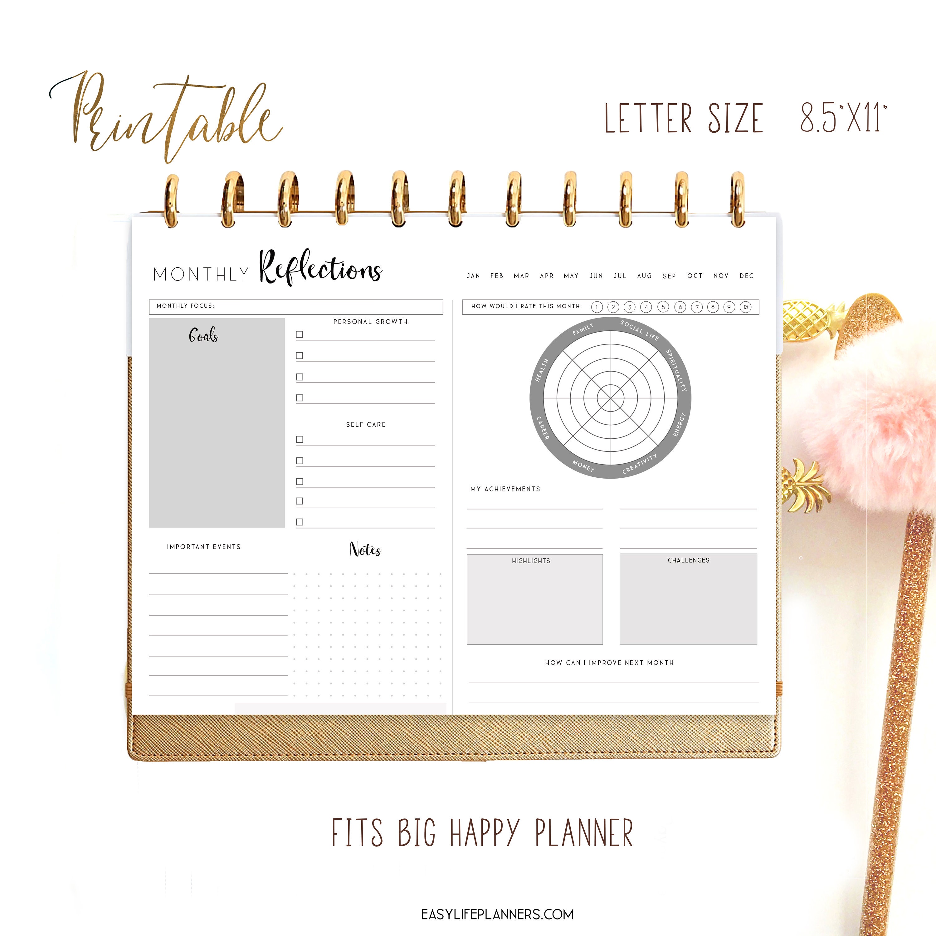 Monthly Reflection Journal Monthly Planner Printable for Big | Etsy