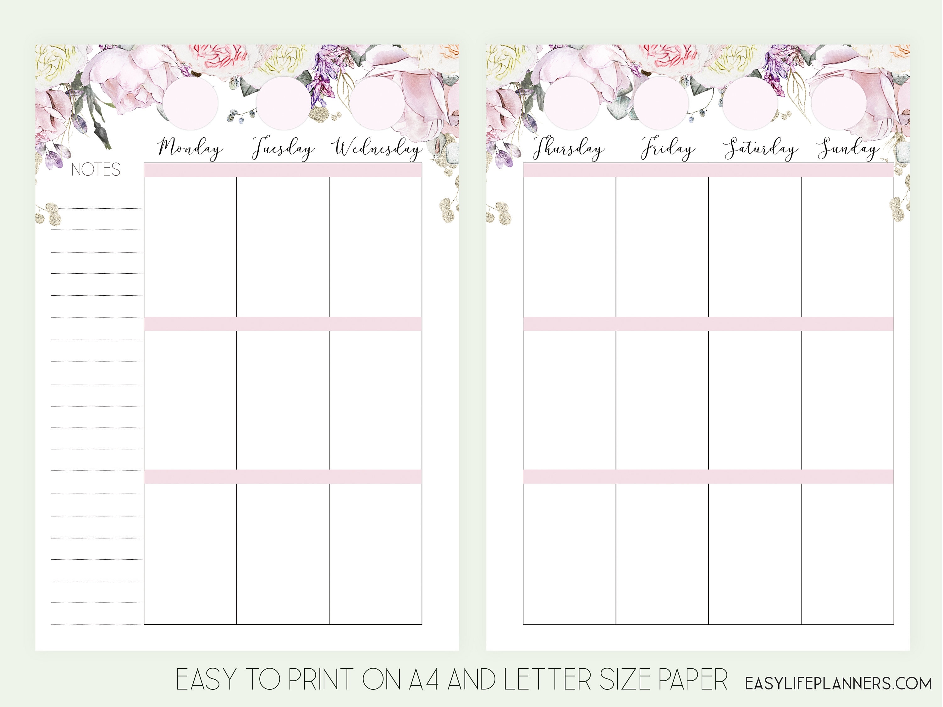 A5 Weekly Insert Weekly Planner Pages A5 Planner Refills Printable