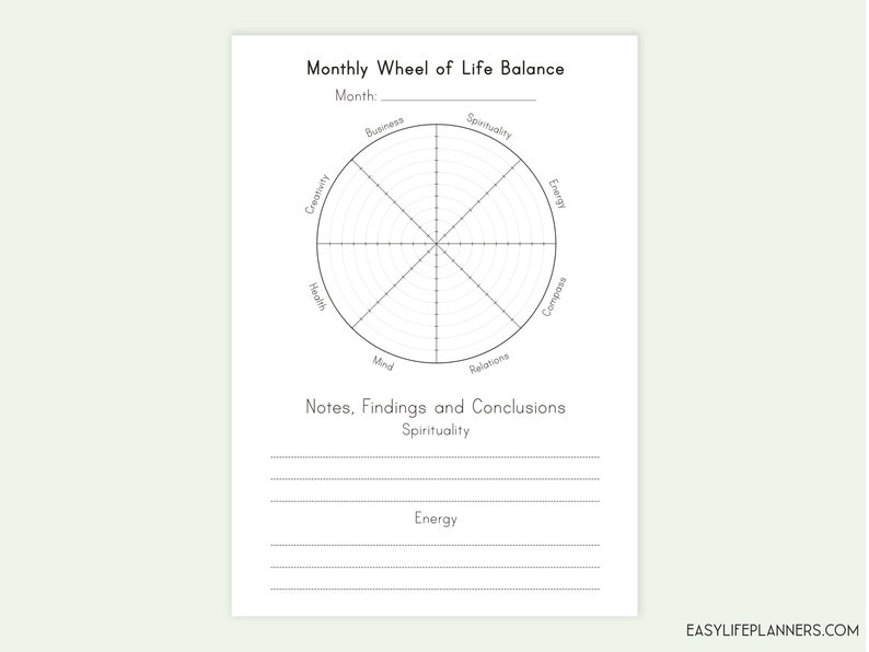 Life Balance Wheel, A5 Planner Inserts for Filofax A5 Printable. image 4