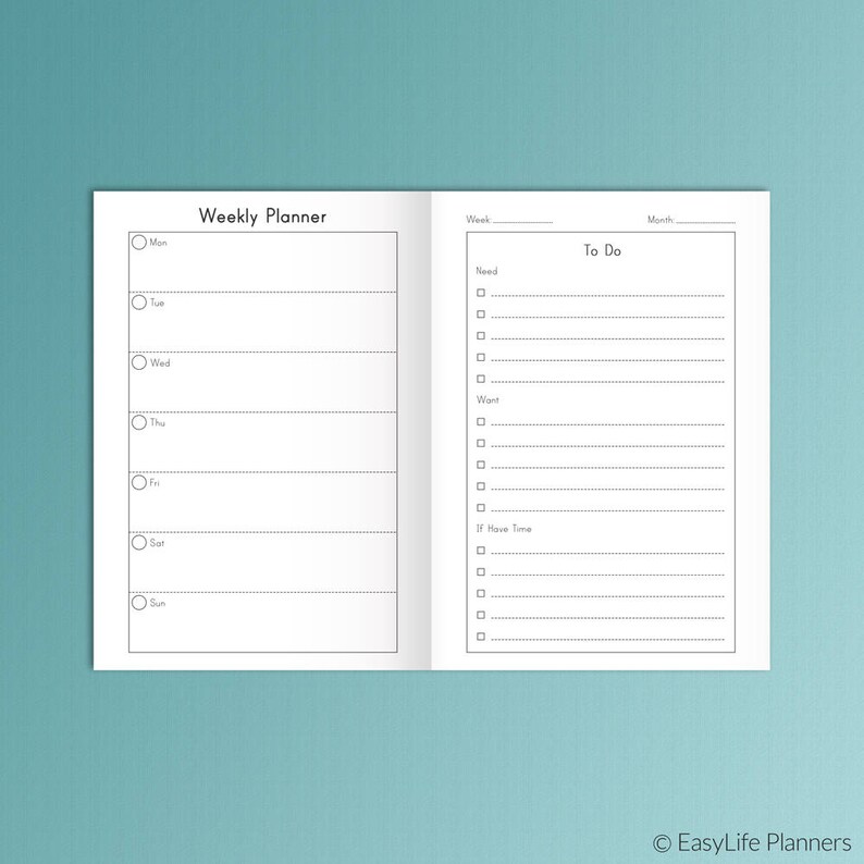 Weekly Planner Pages A6 Planner Inserts A6 TN Inserts Wo2p Etsy