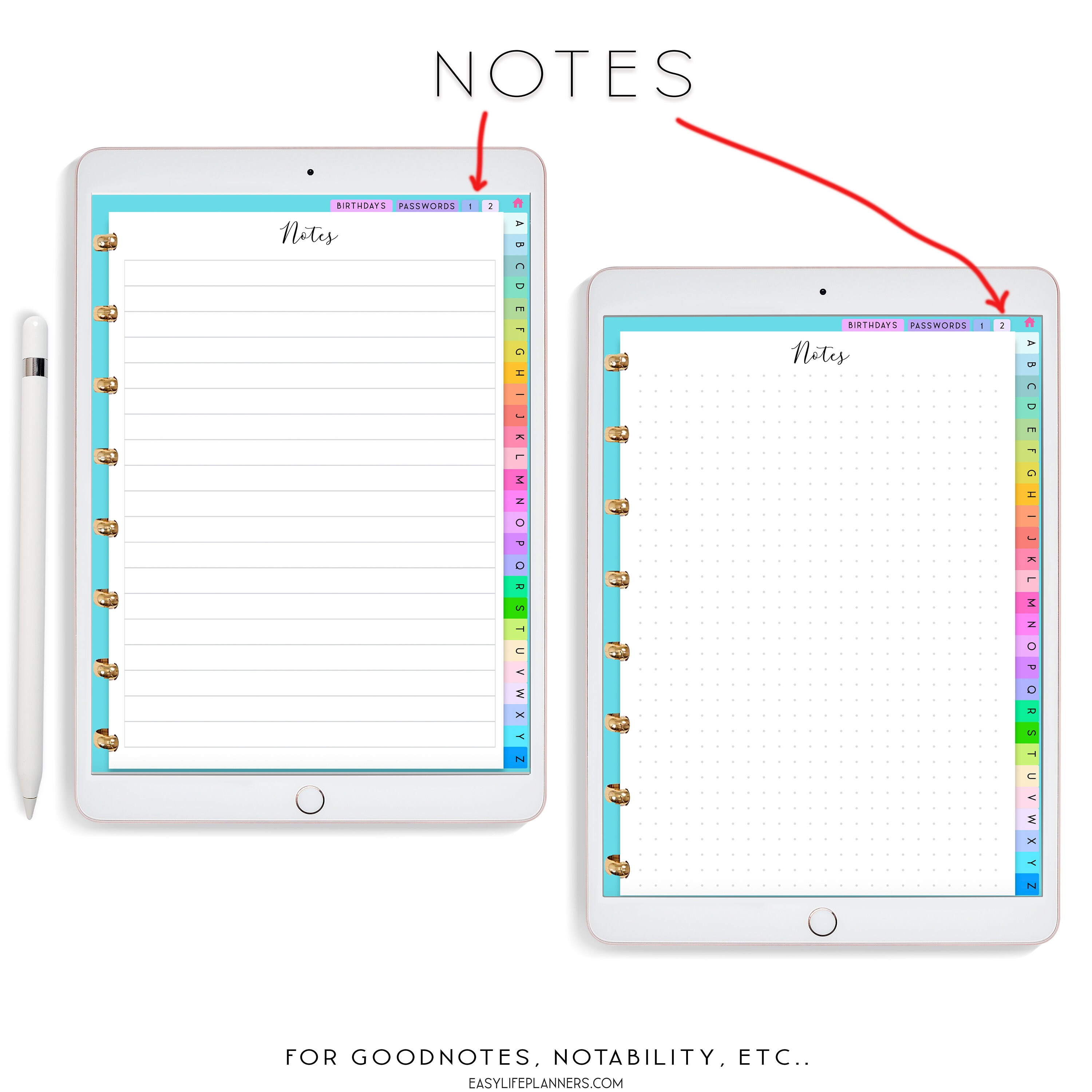 Address Book Digital Planner, iPad Planner, Goodnotes Planner