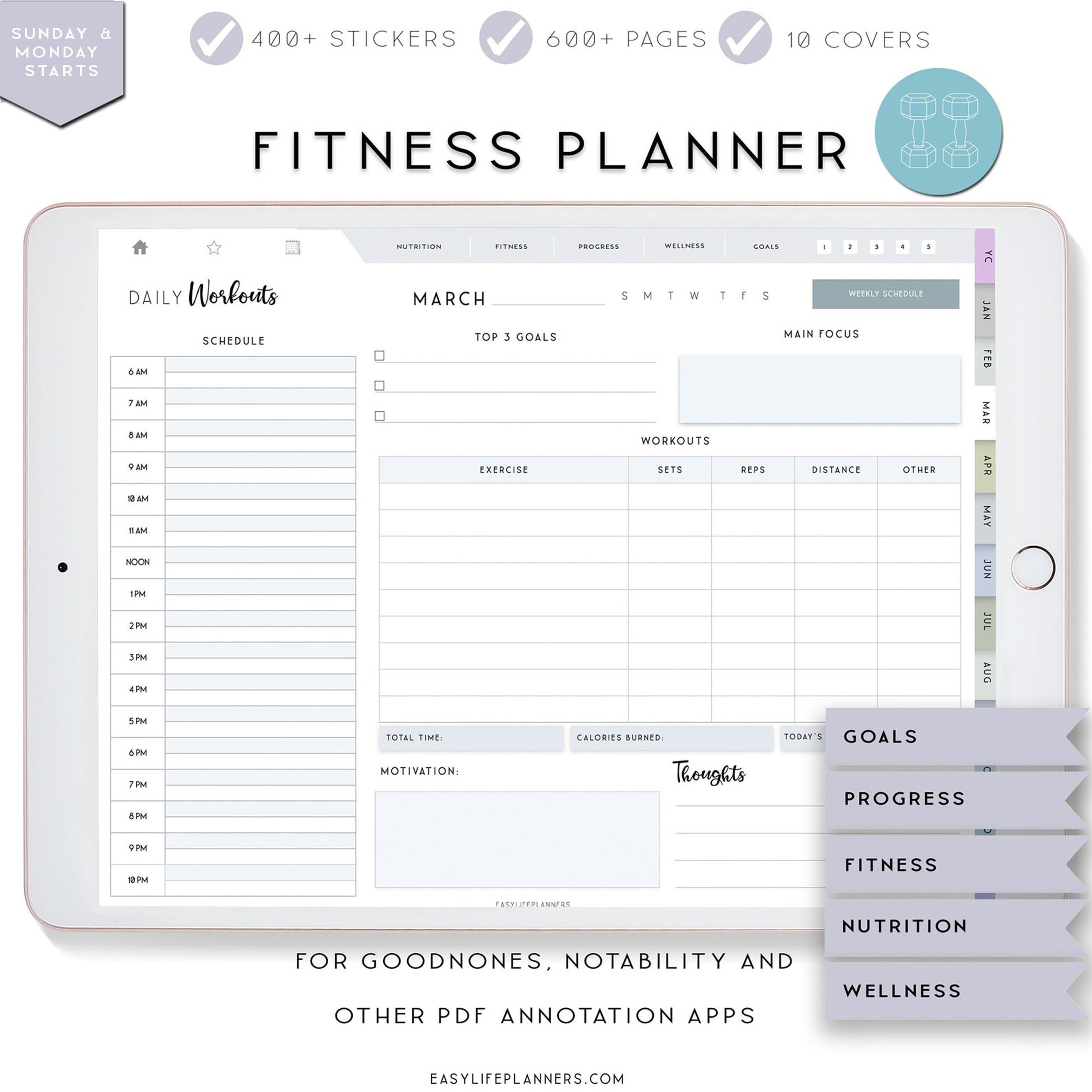 Custom Fitness Planner Activity Tracker Workout Organizer Weekly