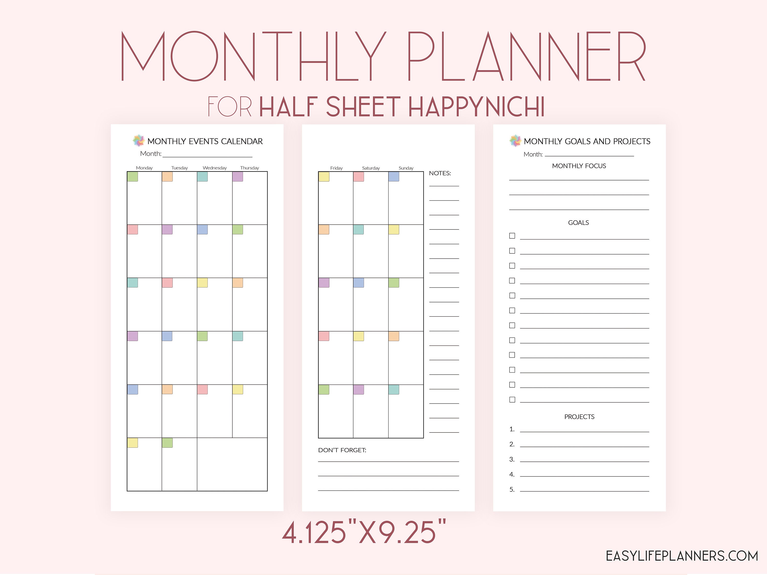 Month On Two Pages Half Sheet Happy Planner Happynichi Printable