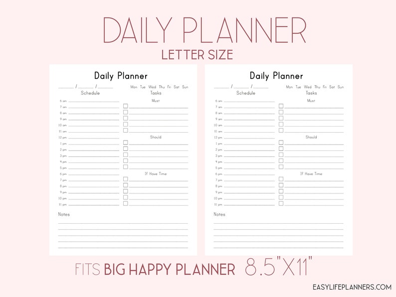 Daily Planner Printable Letter Size Planner 85x11 Day On One Etsy