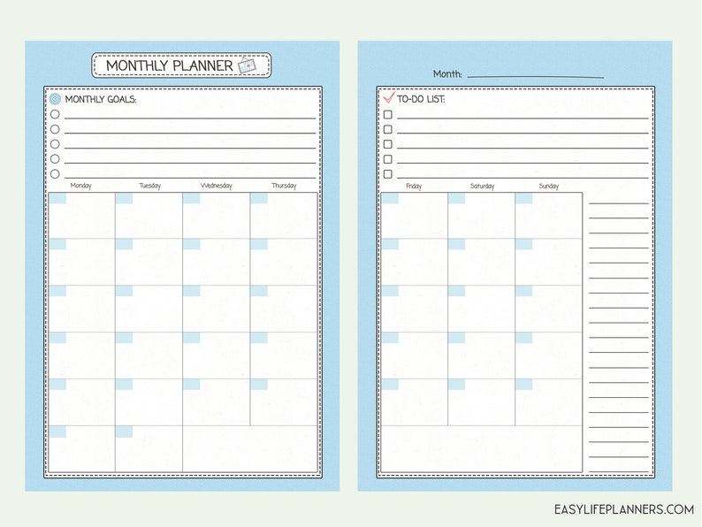 monthly planner printable a5 planner refills month on two