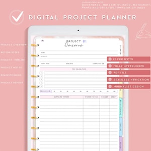 Project Planner Digital for iPad, Notability Planner, Goodnotes Template, Business Project Management Planner, Project Tracker Goals Tracker