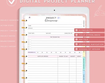 Project Planner Digital for iPad, Notability Planner, Goodnotes Template, Business Project Management Planner, Project Tracker Goals Tracker