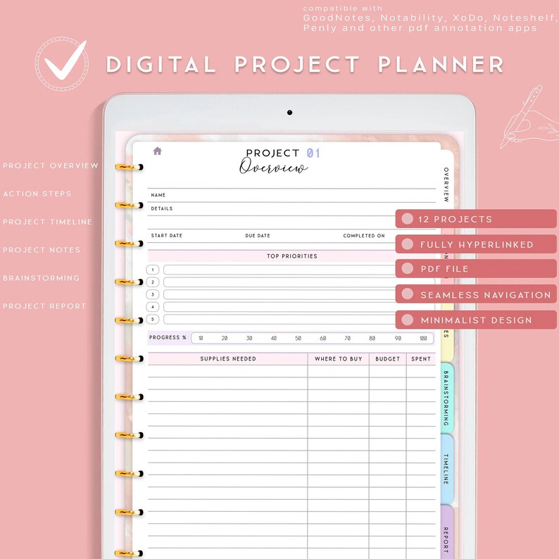 Digital Project Planner for Goodnotes & Notability (PDF) - Etsy