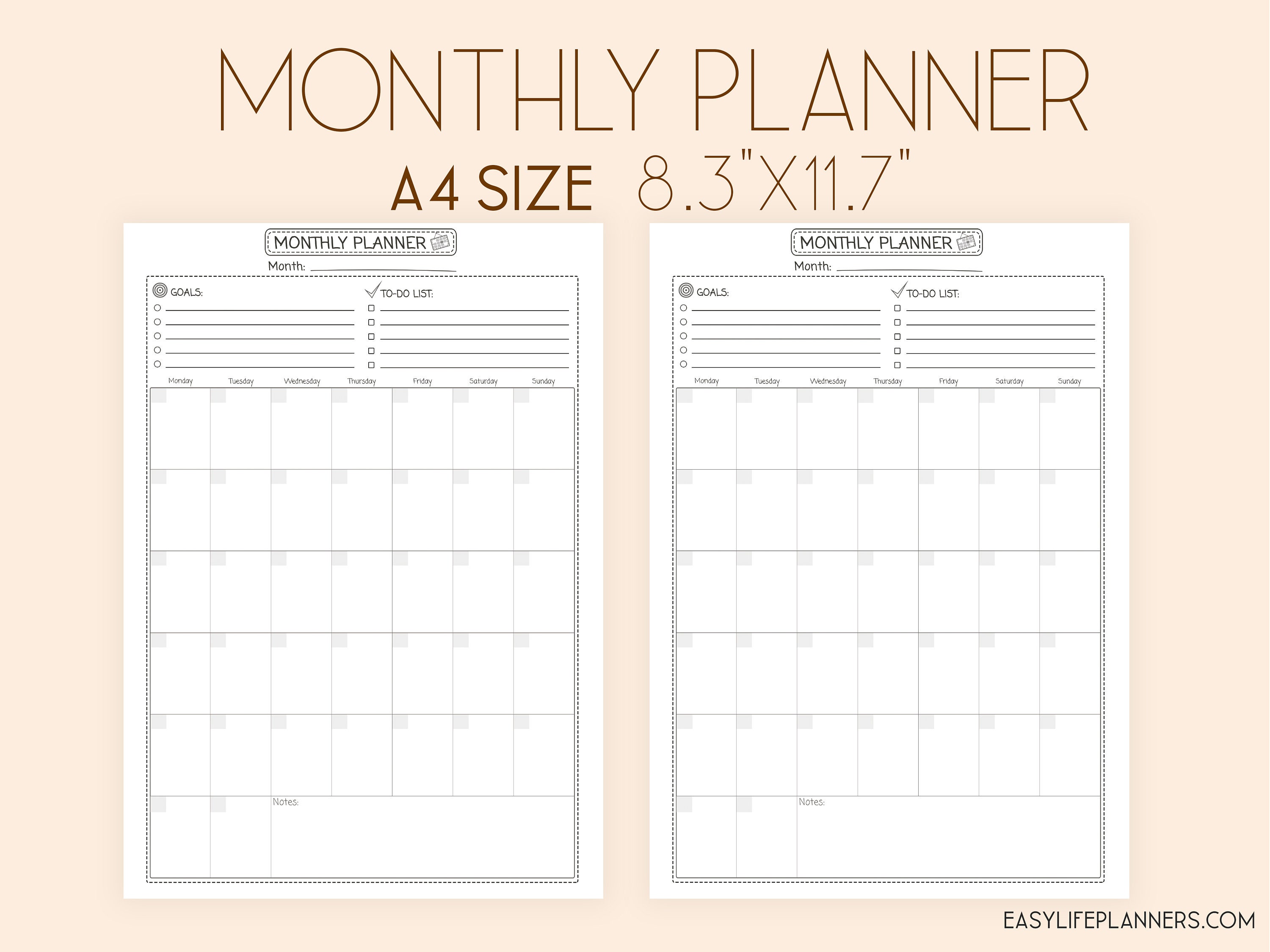 Monthly Planner Printable DIY planner Binder Inserts Mo1p Etsy