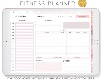 Digital Fitness Planner for iPad, Notability Planner, Fitness Journal, XODO Planner, Goodnotes Template, Wellness Planner
