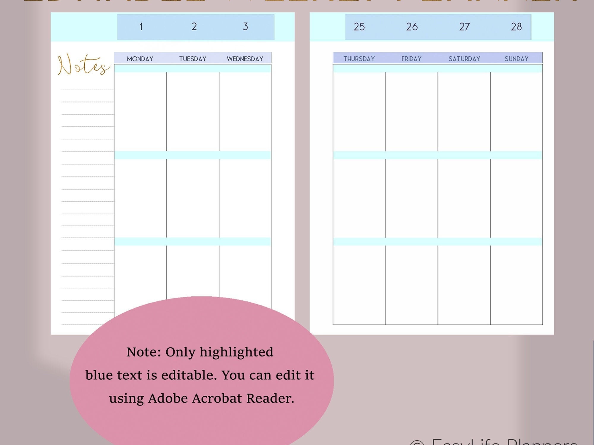 Editable Template For Happy Planner Weekly Planner Pages Weekly 