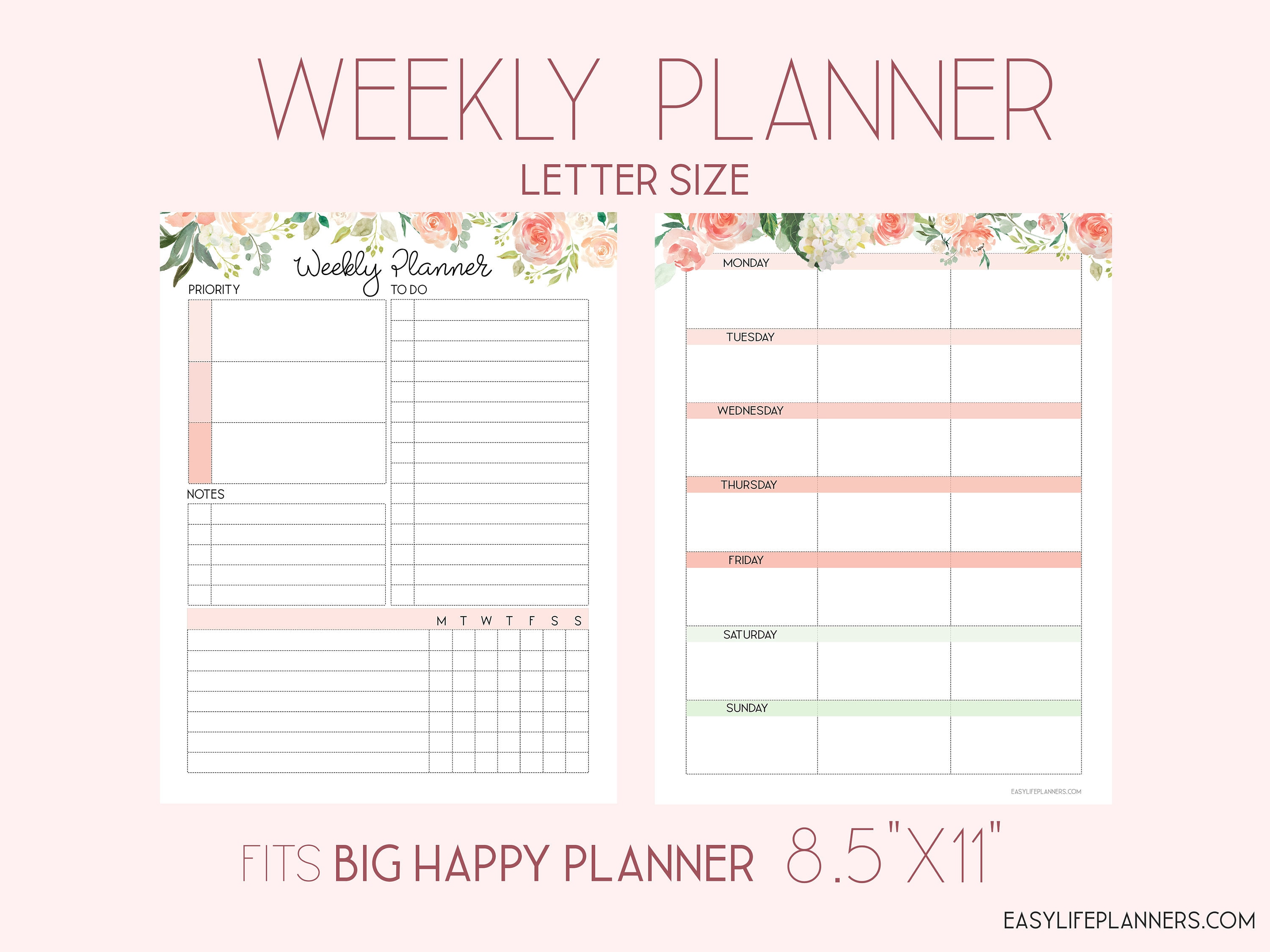 Weekly Agenda Printable Weekly Planner Pages Big Happy | Etsy