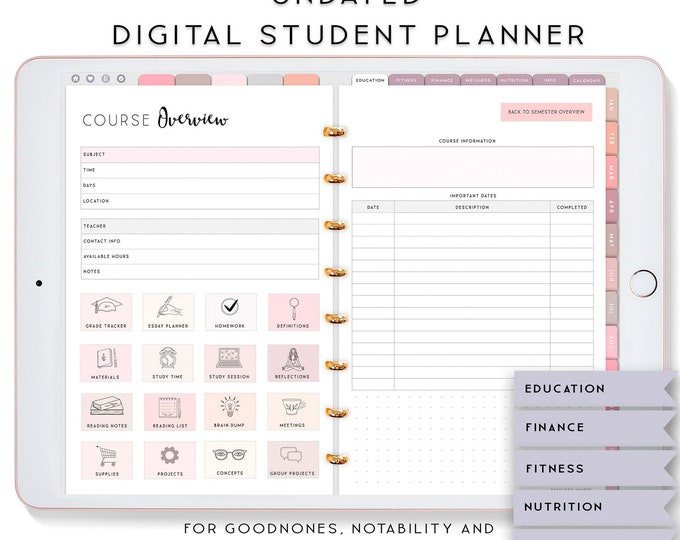 Student Digital Planner, Digital Planner for iPad, Notability Planner, Goodnotes Template, Academic Planner, Digital Journal, Daily Planner