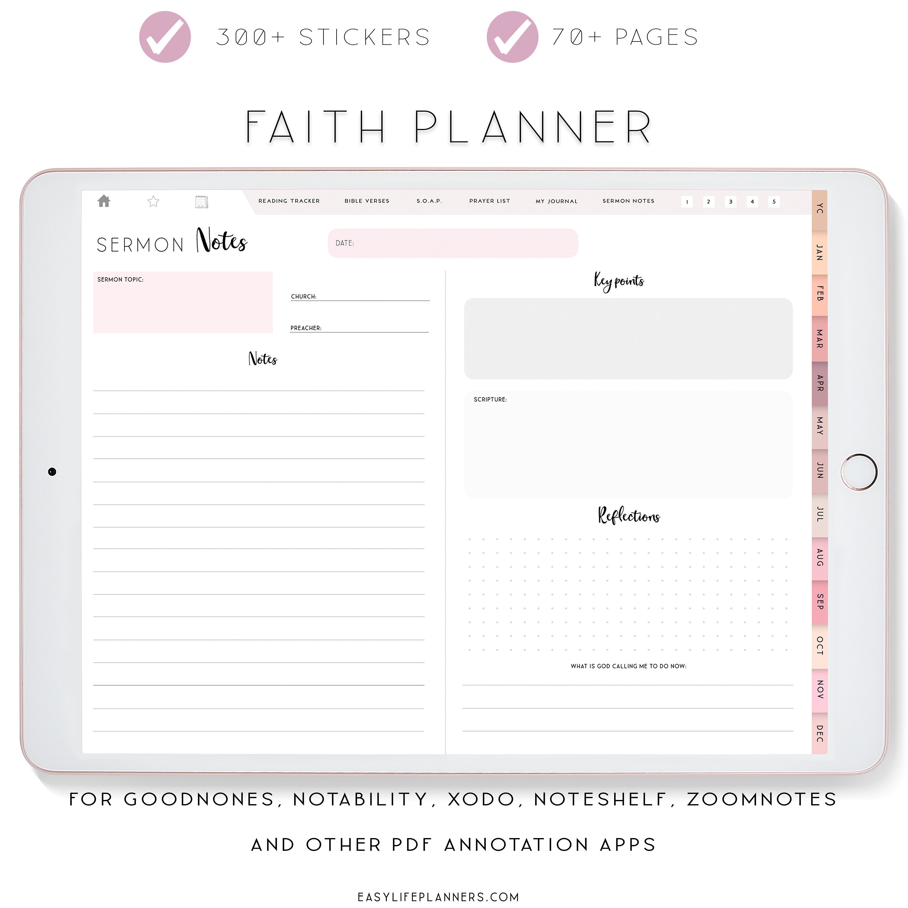 Faith Planner, Sermon Notes, Notability Planner, xodo digital planner,  Goodnotes Template, iPad Planner, Devotional planner