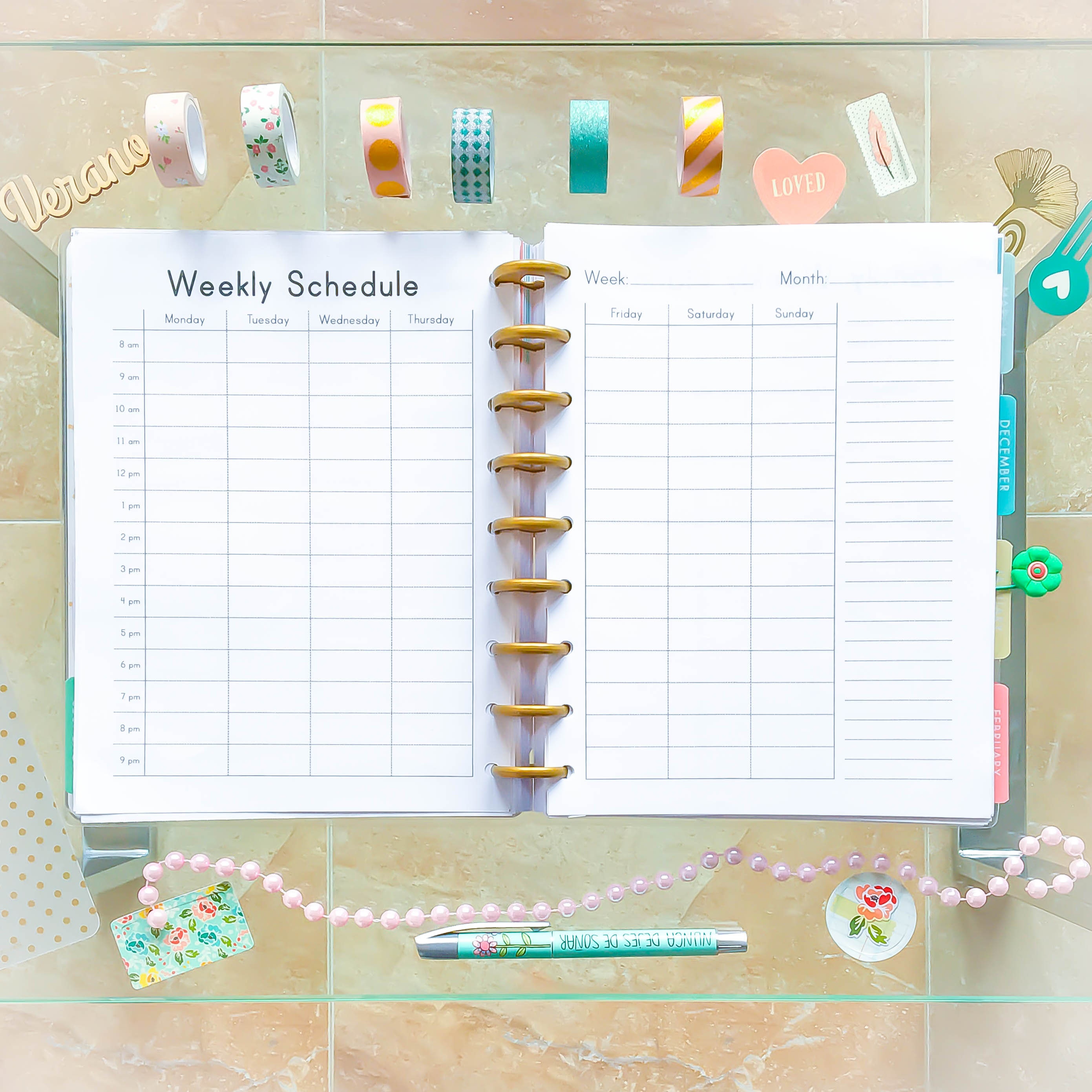 happy planner hourly weekly schedule printable pdf mambi insert hourly