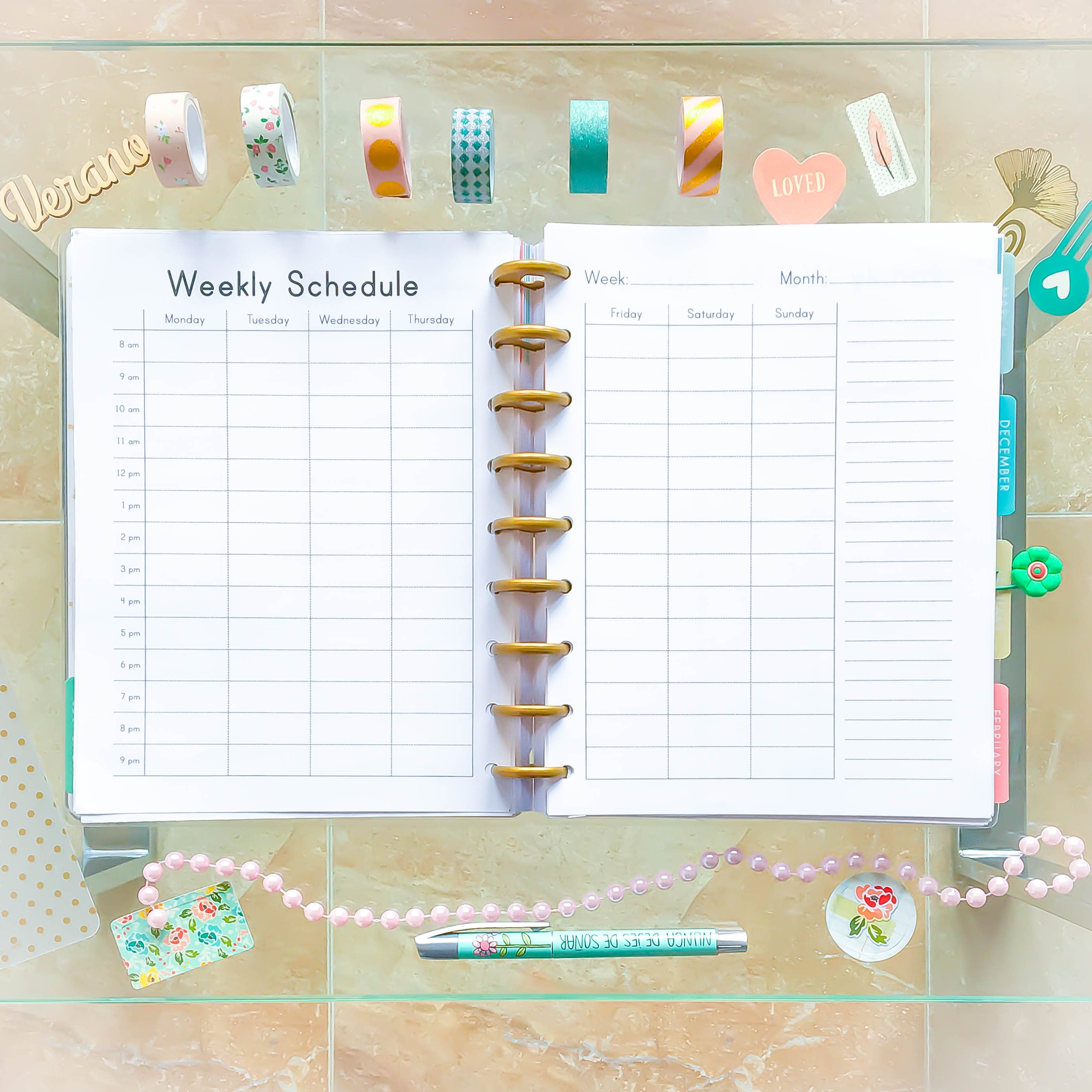 happy planner hourly weekly schedule printable pdf mambi insert hourly