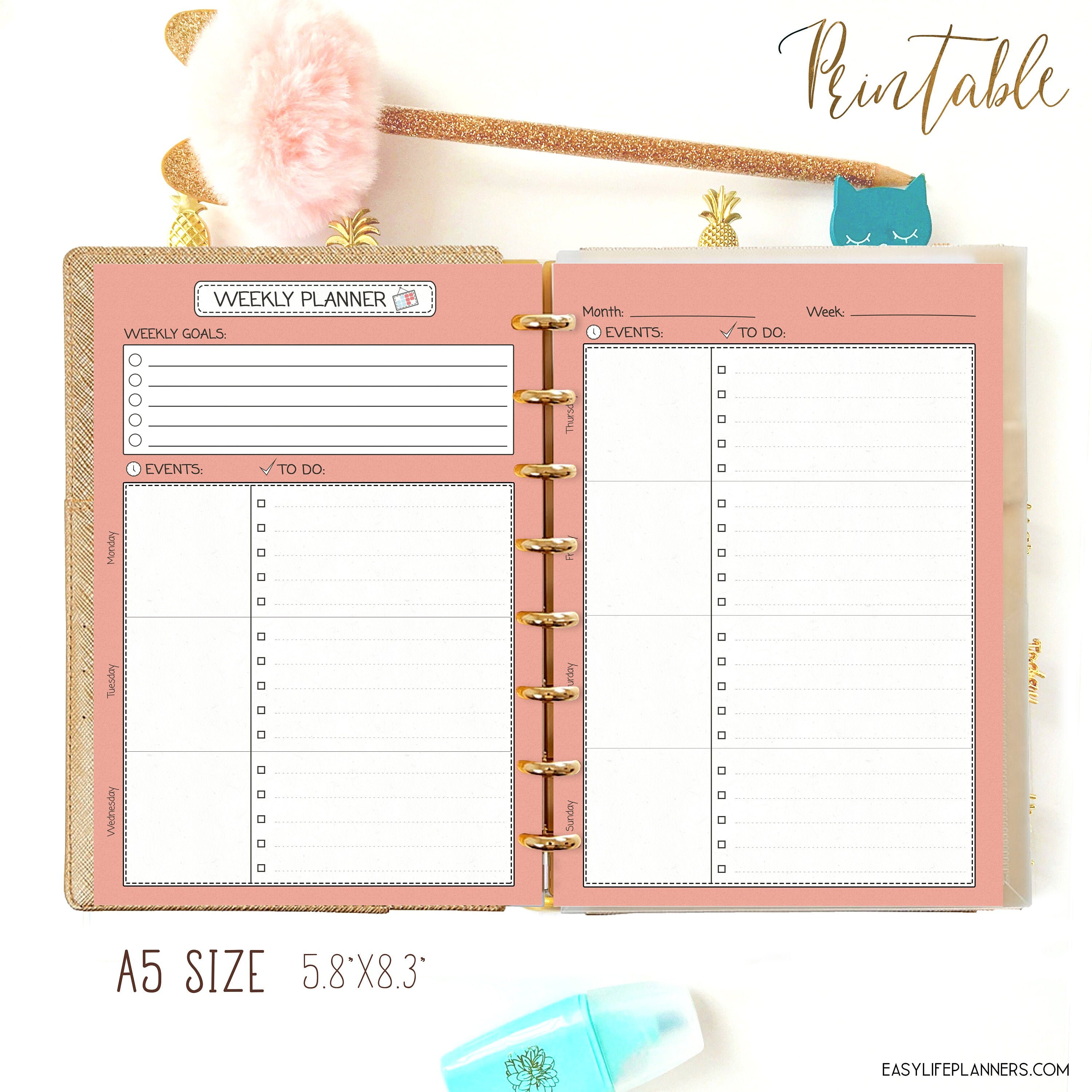 weekly planner pages printable a5 planner refills weekly agenda