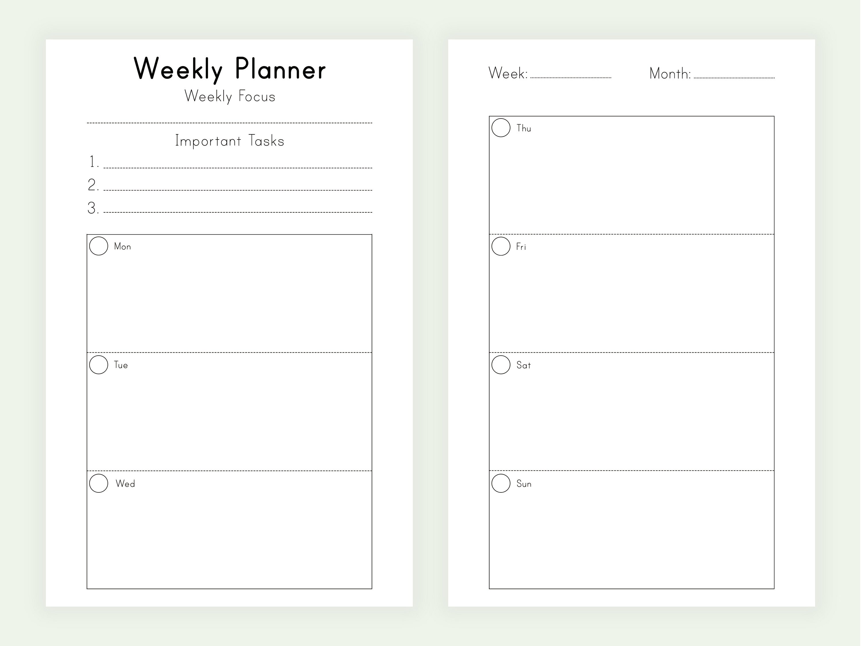 weekly planner pages week on two pages printable half size pages