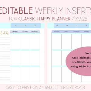Editable Template for Happy Planner, Weekly Planner Pages, Weekly ...