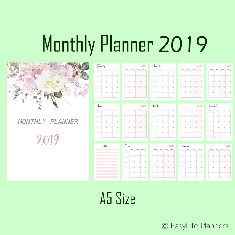 Regular Planner 2020 for Filofax A5 Planner Printable, Filofax Refill, picture regarding A5 Planner Printable named Every month Planner 2020 for Filofax A5 Planner Printable, Filofax Refill,